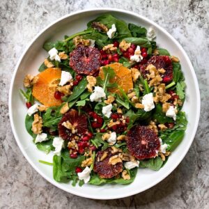 Salad with blood oranges walnuts and goat cheese