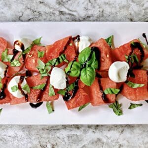 Watermelon Caprese balsamic glaze mozzarella basil