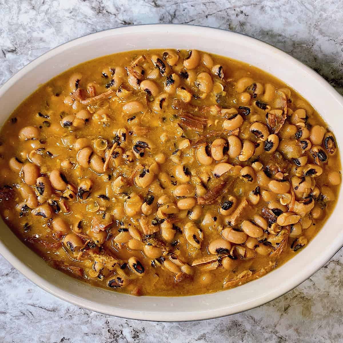 Back eyed peas in casserole dish