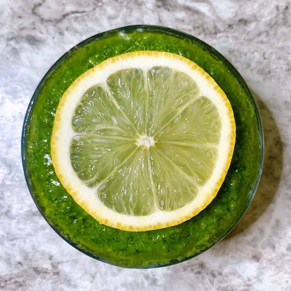 Basil topped with a lemon slice