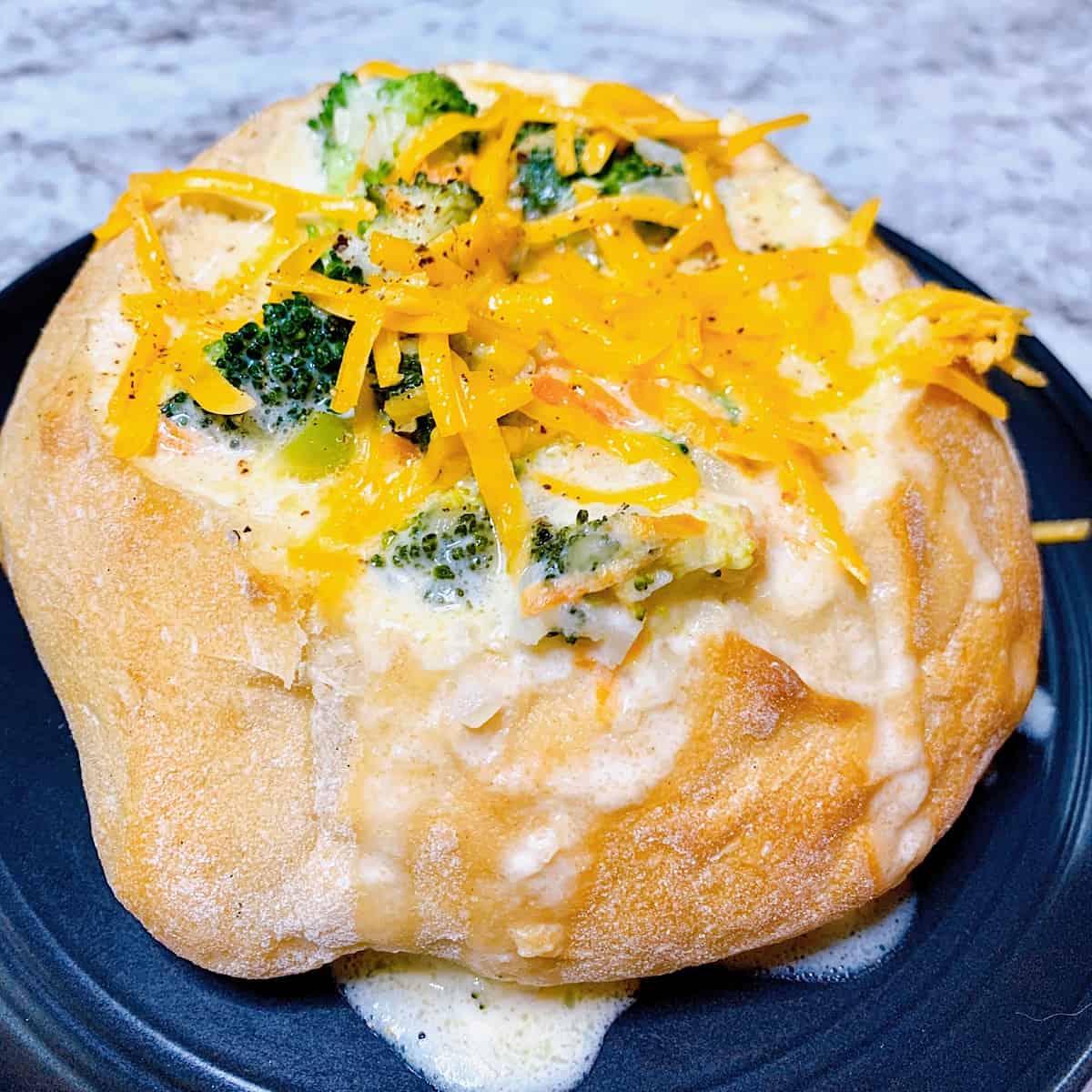 Broccoli Cheddar Soup in bread bowl