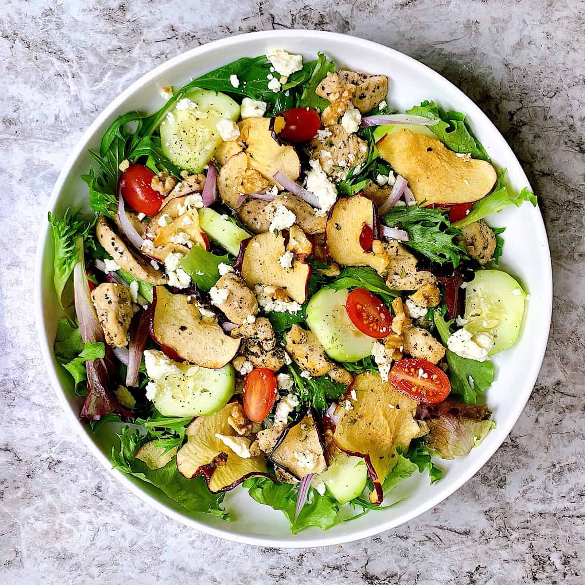 Fresh Spring Mix Salad with Chicken and Apple Chips Powell Family Cooking