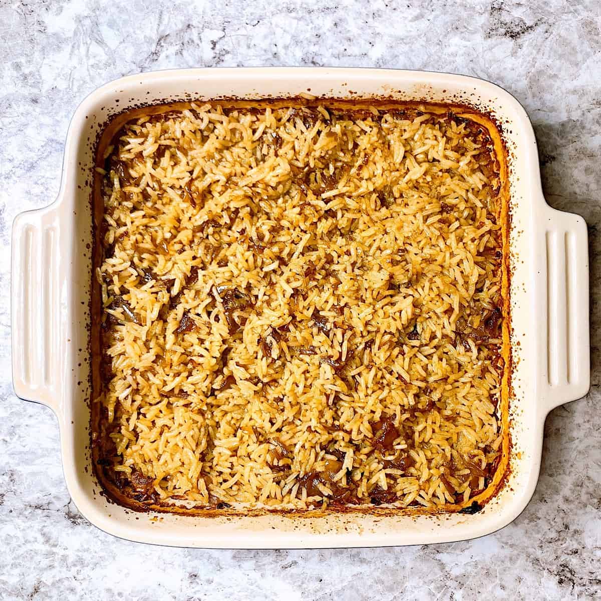 Stick of butter rice in casserole dish