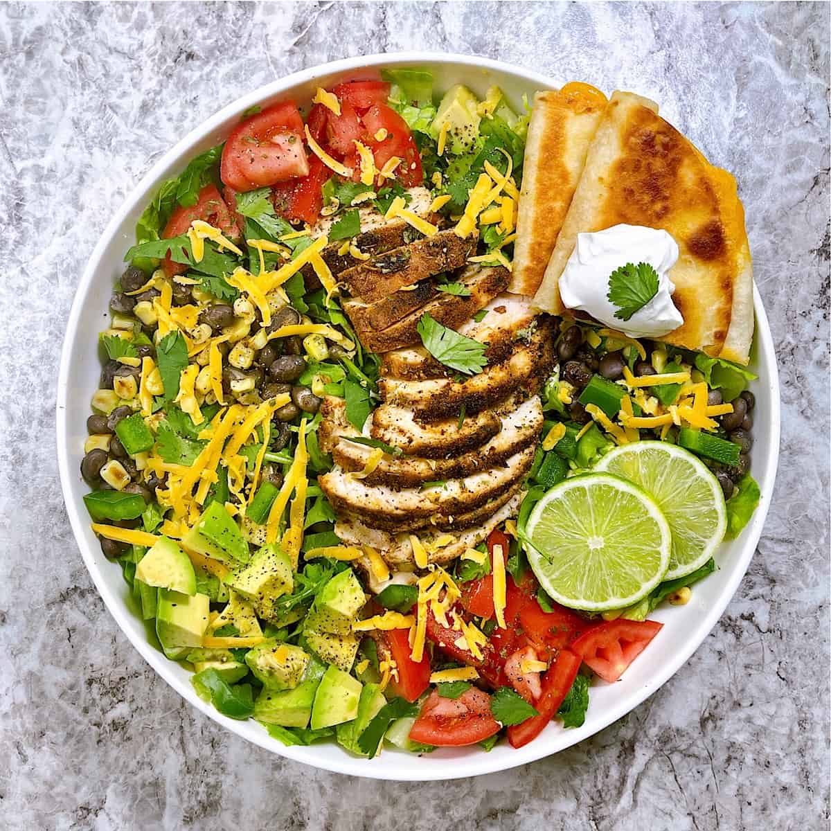 Chicken Quesadilla Salad in large salad bowl