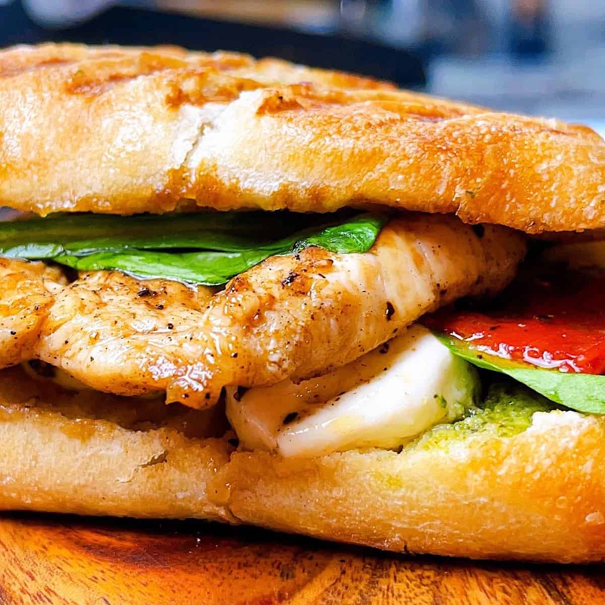 Chicken and Roasted Red Pepper Panini close up