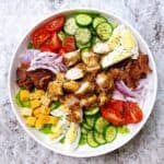 chef salad in white salad bowl