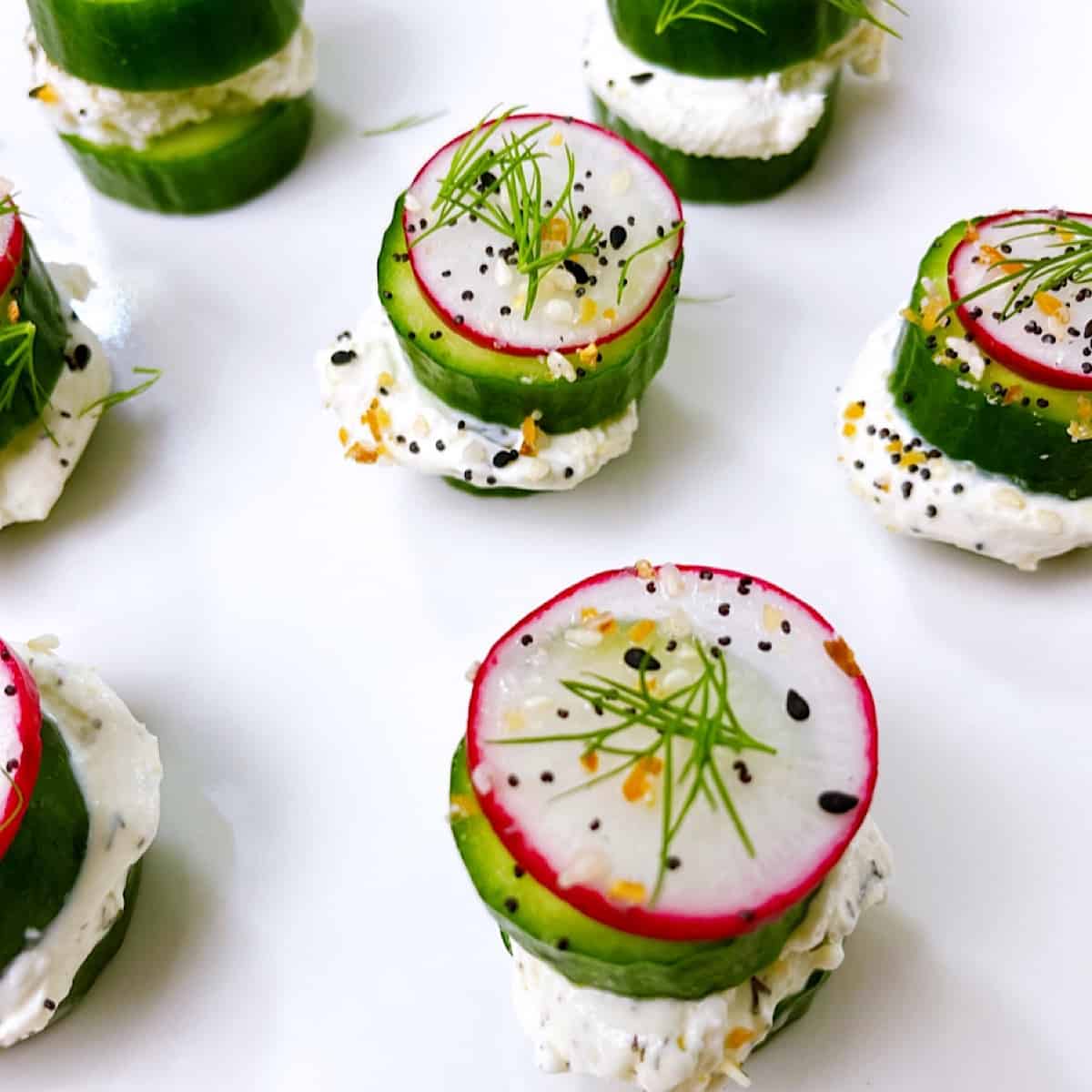 Cucumber Stacks with radish cream cheese and dill