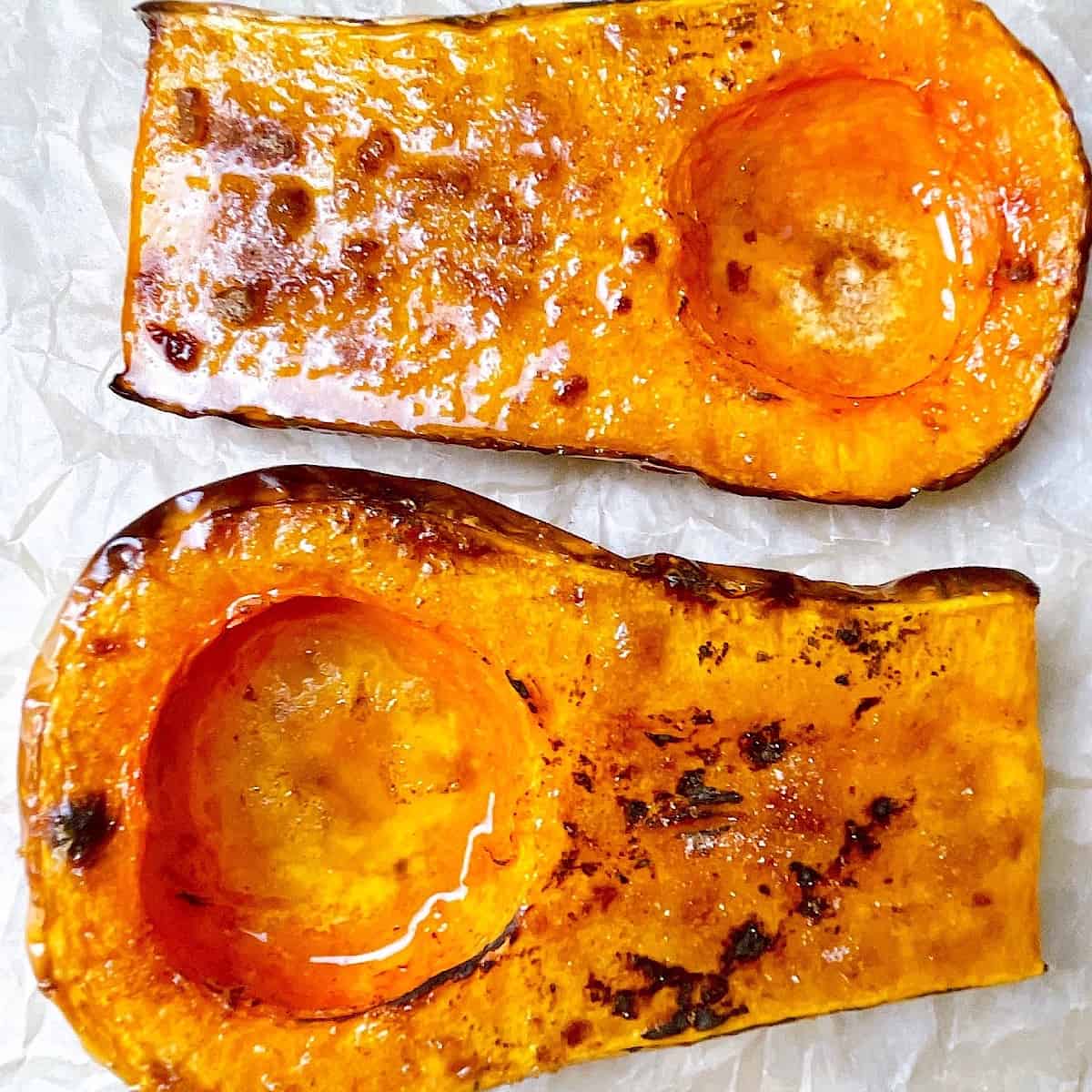 Butternut Squash Brulee close up with caramelized sugar