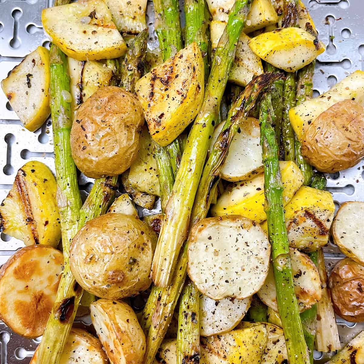 Grilled Summer Veggies on grill tray