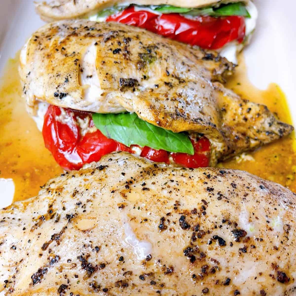 Stuffed Chicken with Roasted Red Pepper, Spinach, and Mozzarella