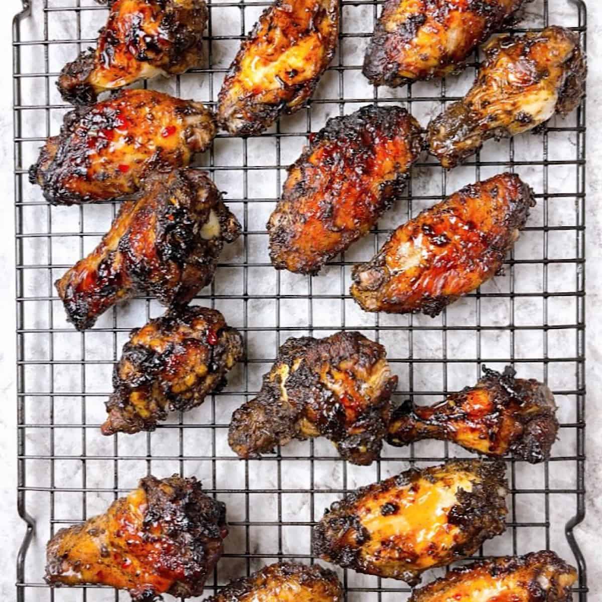 Air Fried Jerk Wings on wire rack