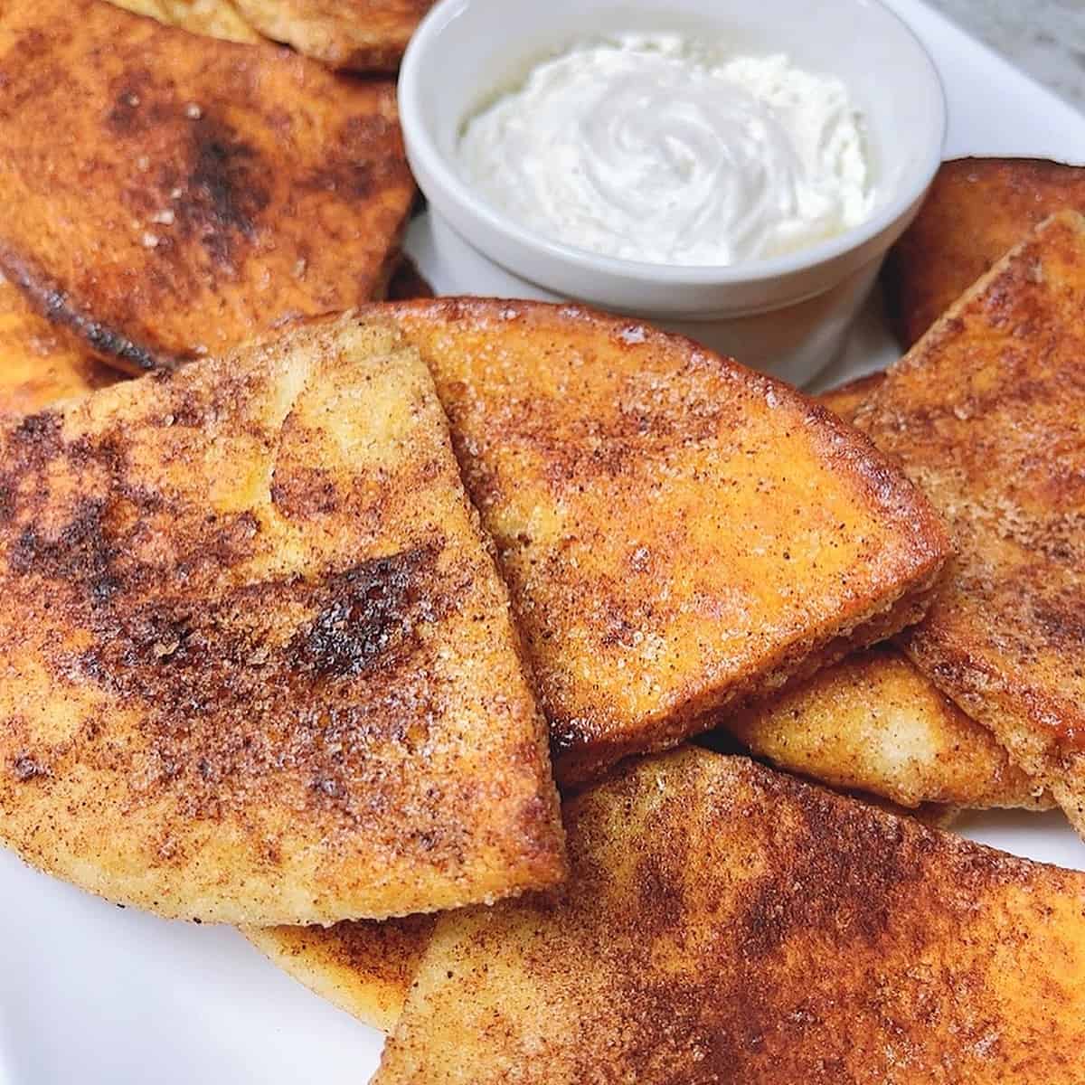 Air Fryer Pita Chips with whipped cream cheese dip