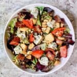 Bacon and Blue Cheese Salad in large white salad bowl