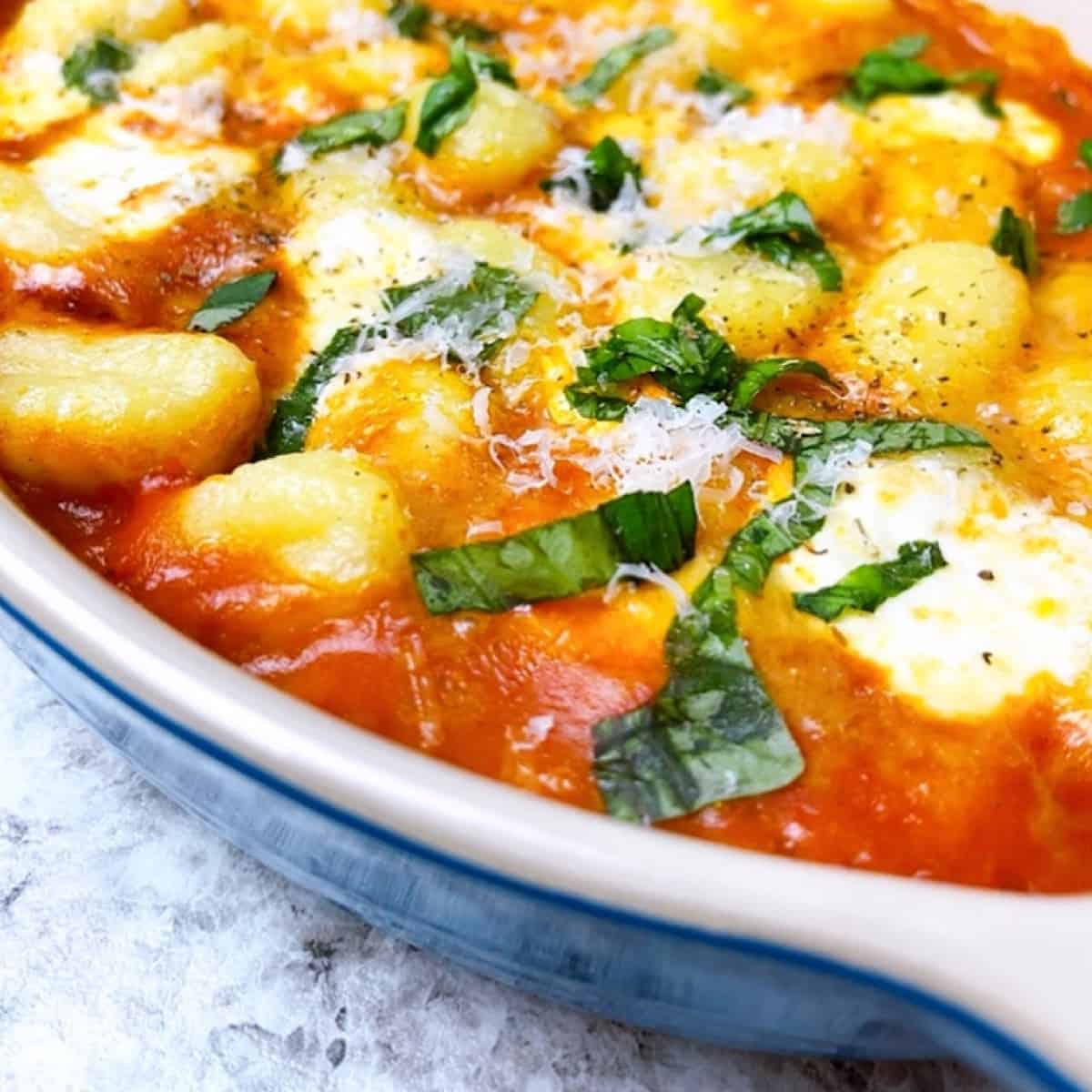 Baked Gnocchi in casserole dish