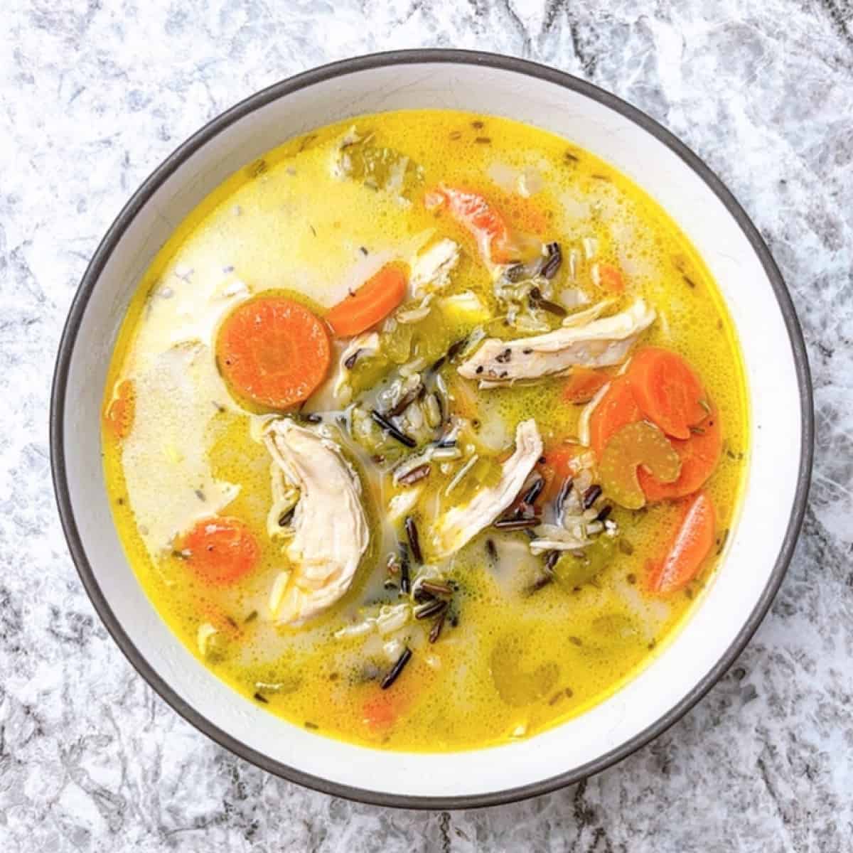 Cream of Chicken and Wild Rice Soup in a bowl