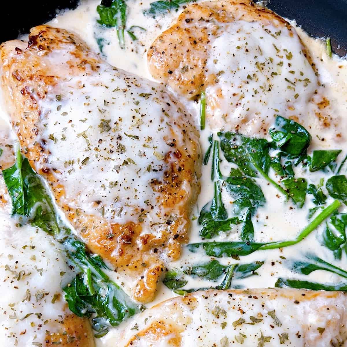 Creamy Chicken Florentine close up with spinach