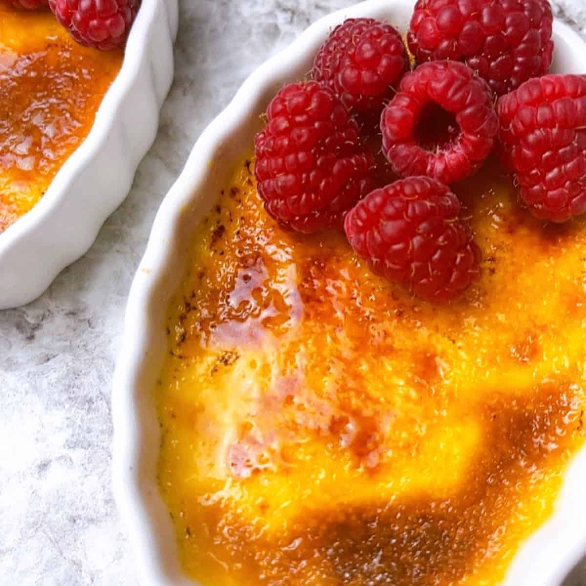 Creme Brulee with raspberries