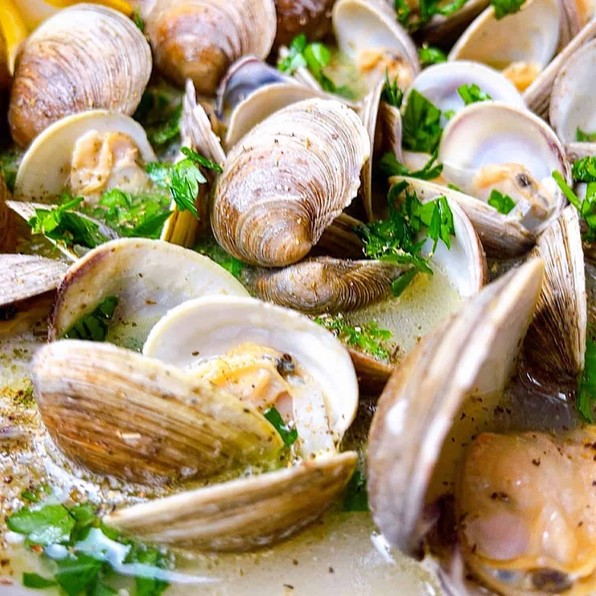 Steamer Clams with parsley in dipping sauce