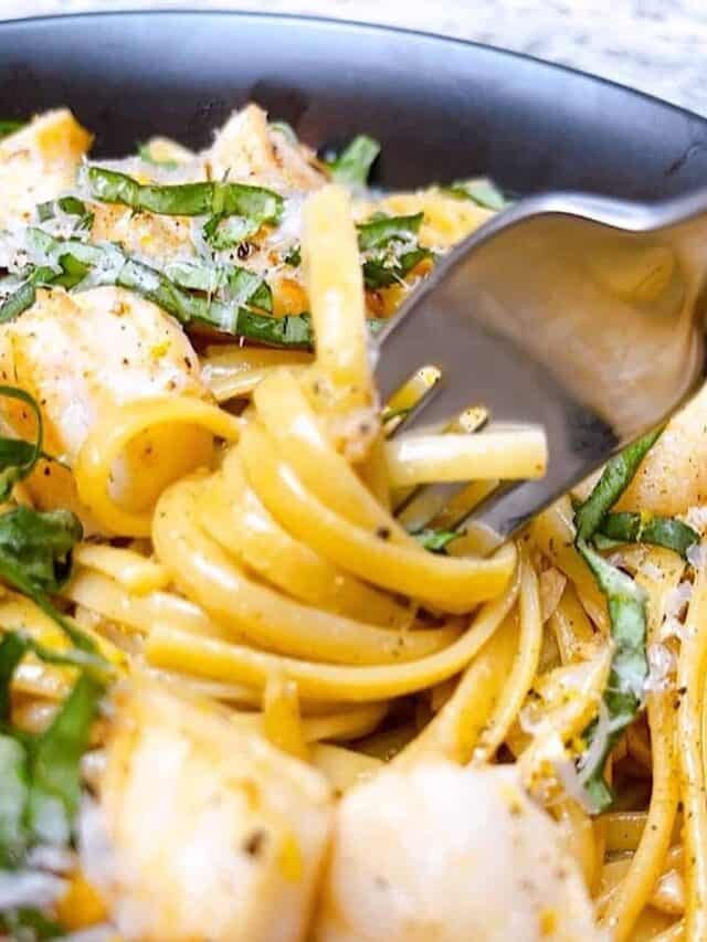 Simple Bay Scallops with Pasta and Lemon Garlic Sauce Powell Family Cooking