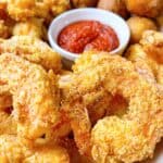 butterfly fried shrimp southern style feature image close up with cocktail sauce