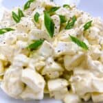Classic Southern Egg salad recipe in a bowl with garnish