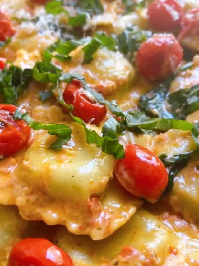Skillet Ravioli with Spinach and Sundried Tomato Pesto | Powell Family ...