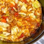 Easy unstuffed cabbage soup one pot recipe feature image close up in dutch oven