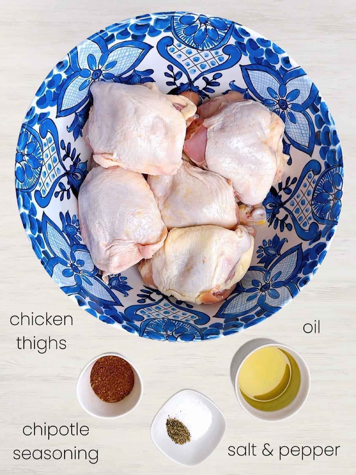 cast iron chicken thighs ingredient shot.