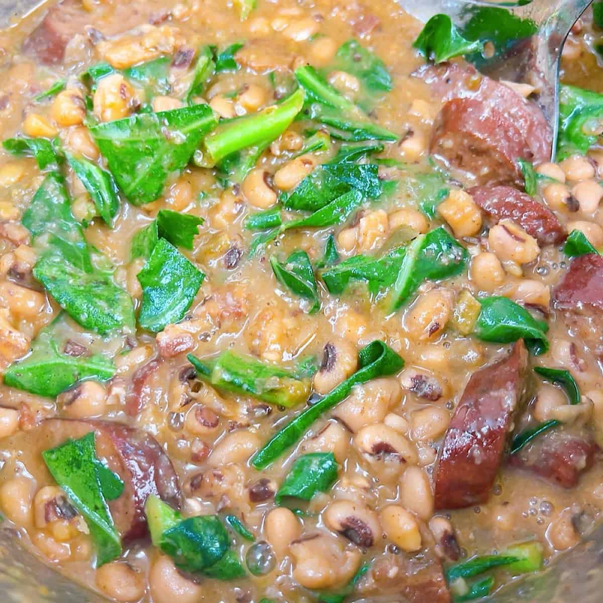 Easy instant pot black eyed peas with sausage and collard greens recipe process shot 4 adding collard greens