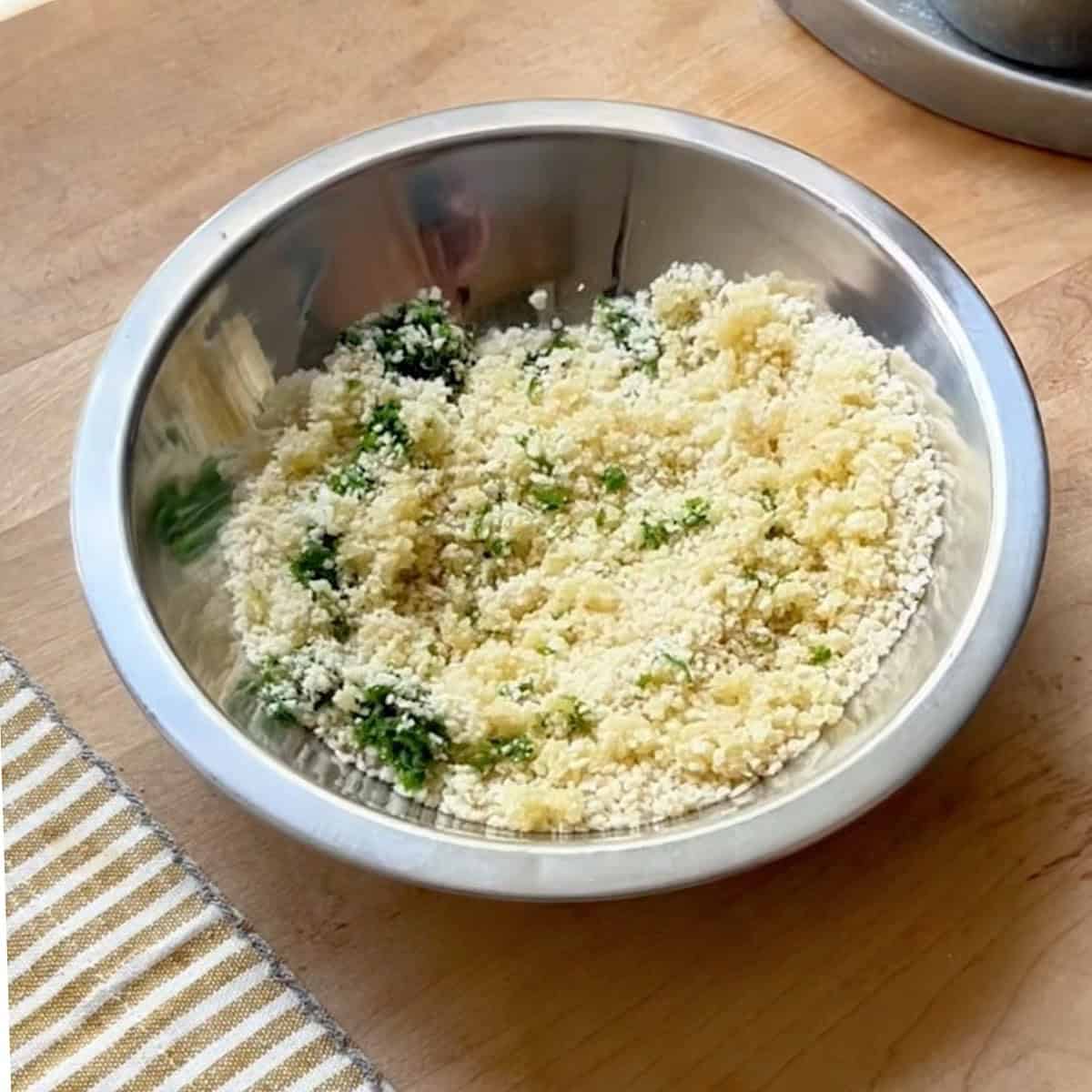 Breadcrumb topping mixed in a small bowl.