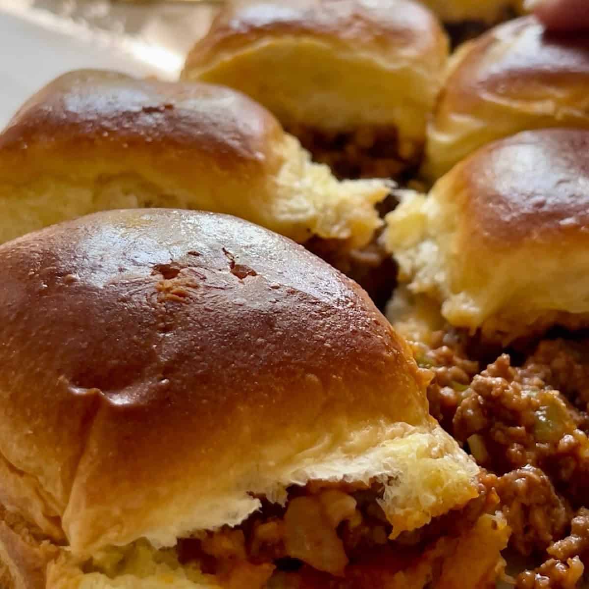 Sloppy joe sliders assembled and ready to serve.