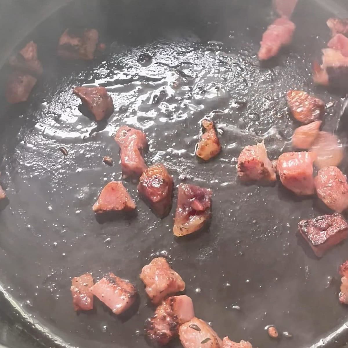 Rendering the guanciale.