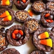 Halloween brownies on a white platter.