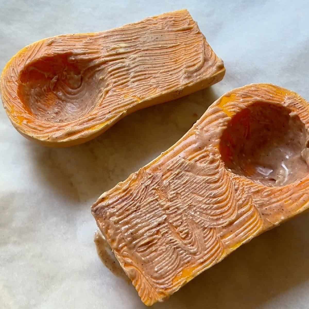 Butternut squash with butter and cinnamon topping.