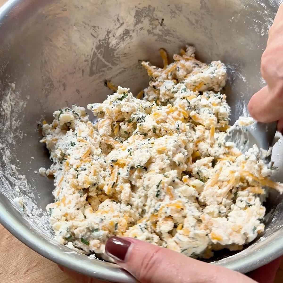 Sharp cheddar and chives folded into the shaggy dough with buttermilk.