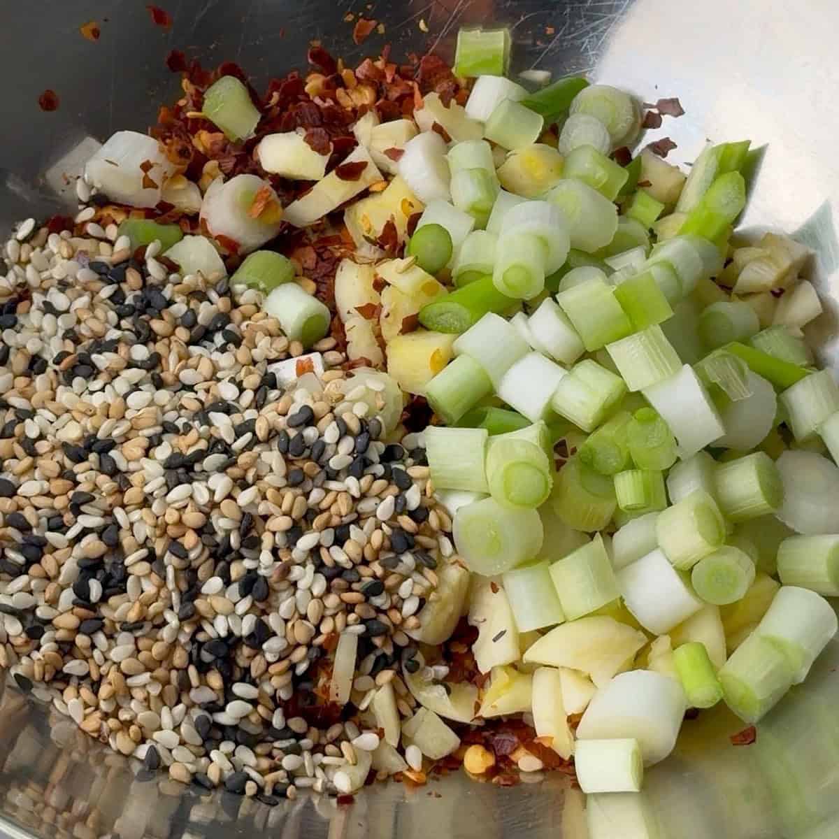 Aromatics in a heat proof bowl.