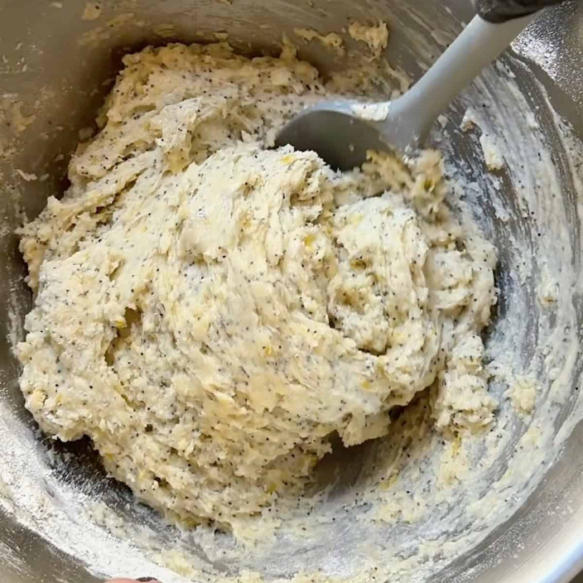 An image showing the consistency of the muffin batter after mixing.