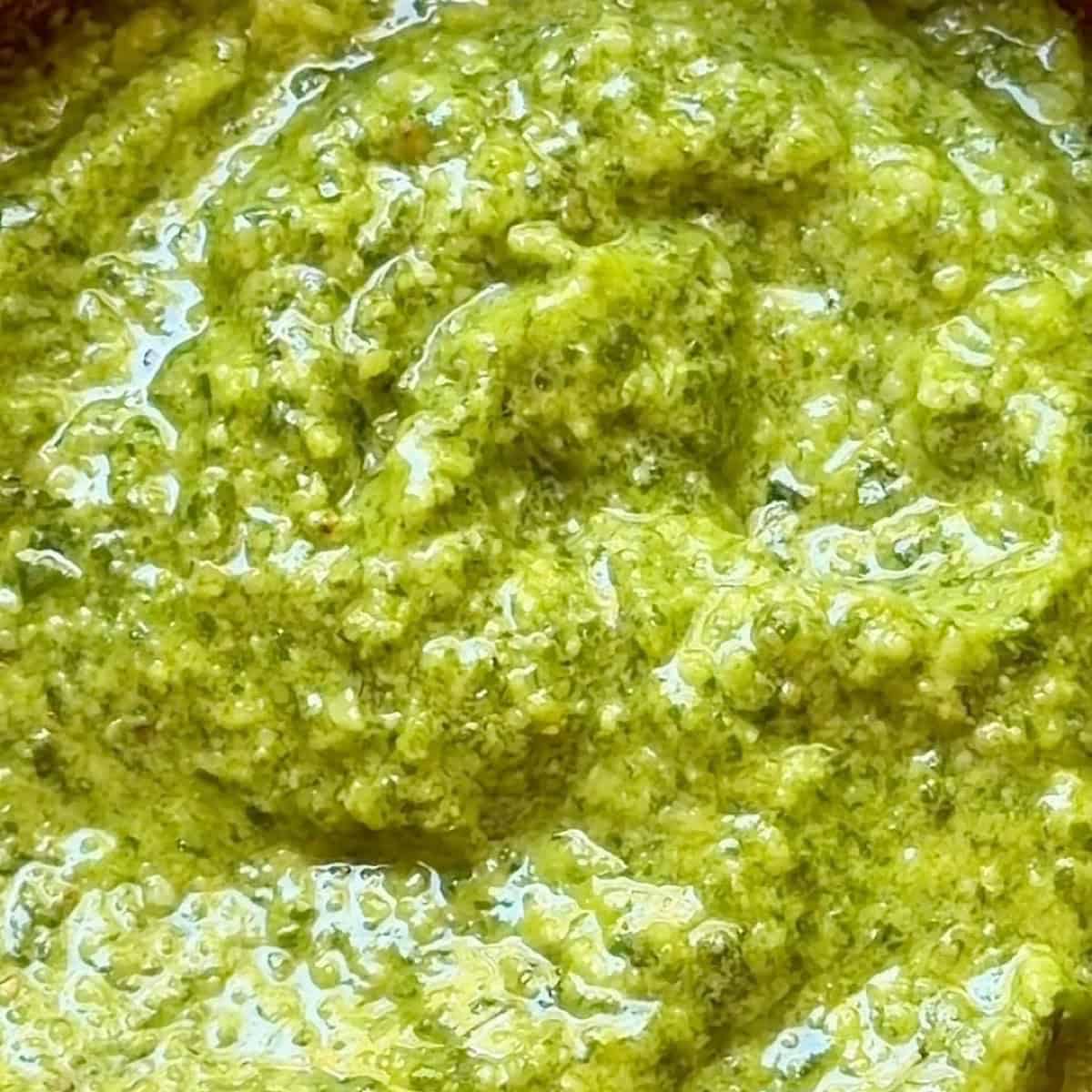 Finished pesto in a bowl for serving.