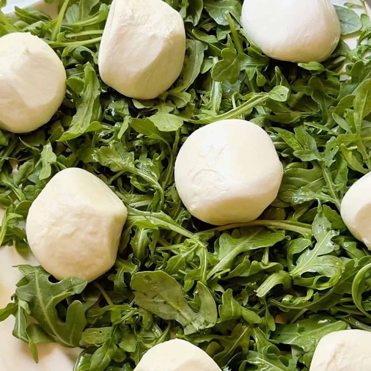 Arranging the burrata cheese on the platter.