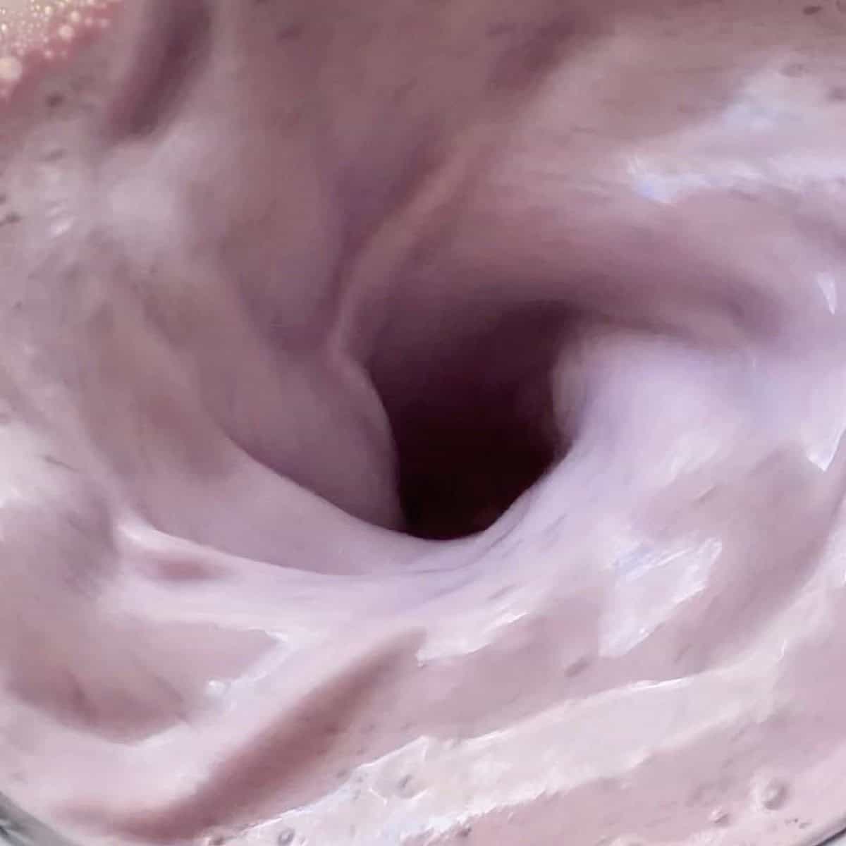 Blending the blueberry base with yogurt and milk.