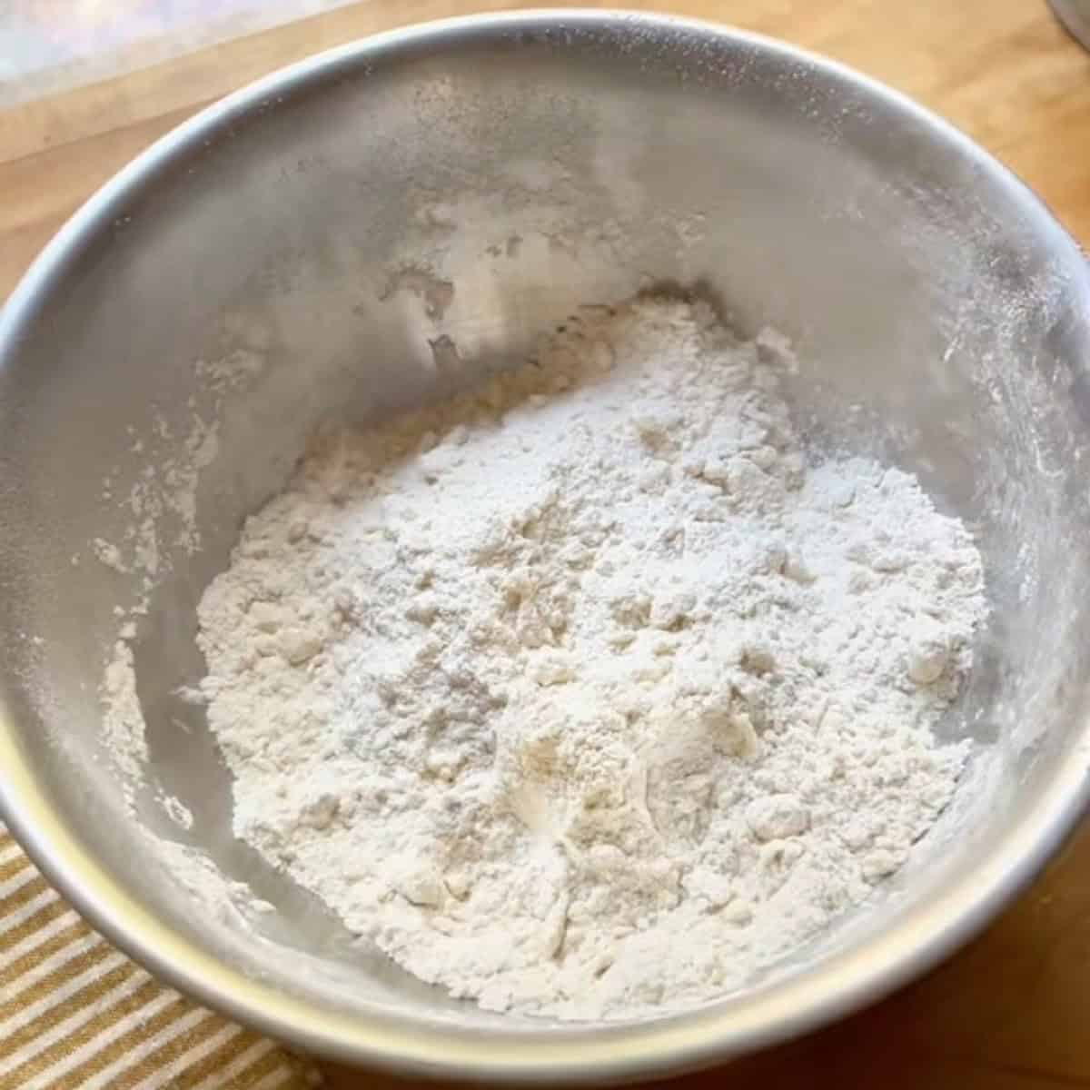 Dry ingredients mixed in a bowl.