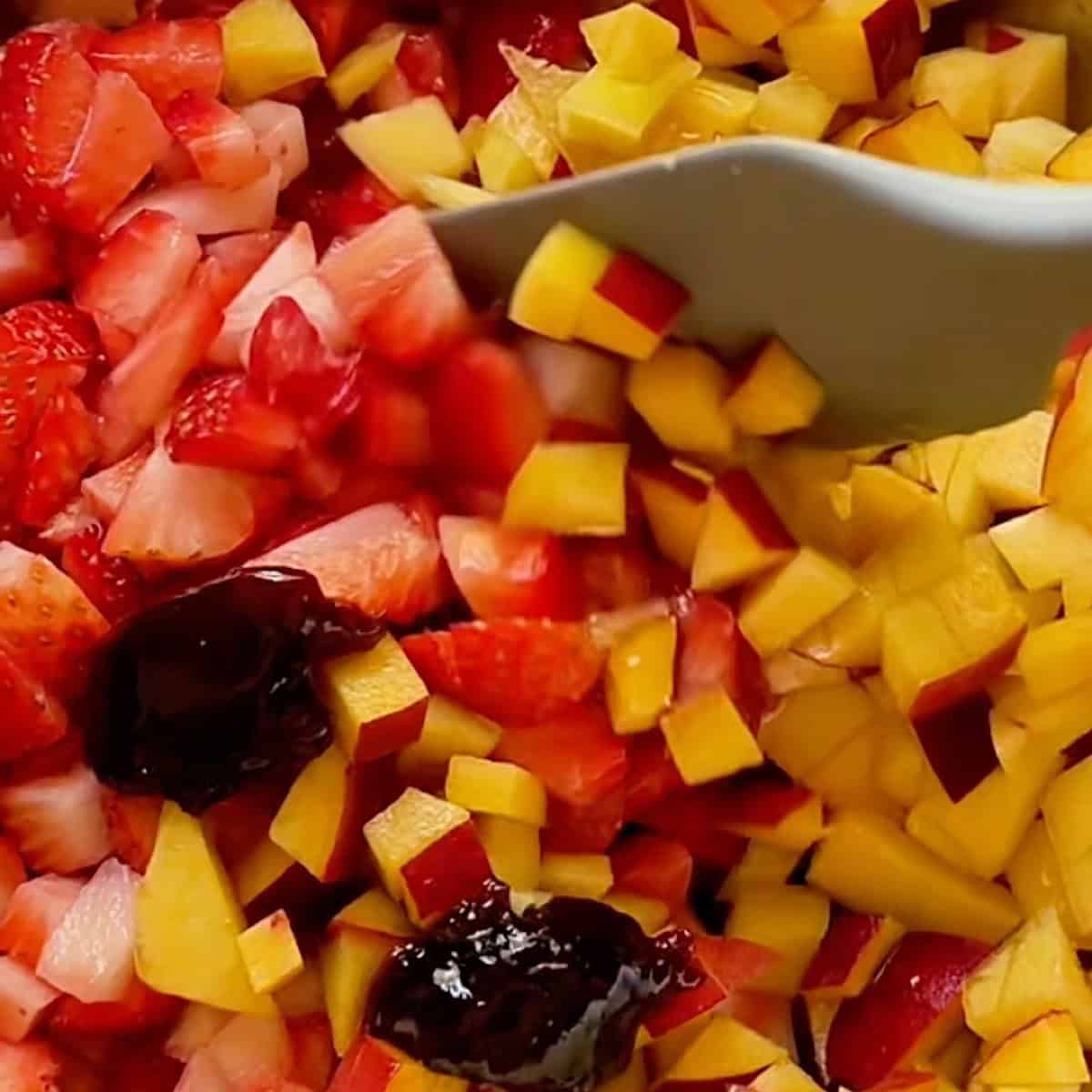 Preserves added to the fruit salsa.
