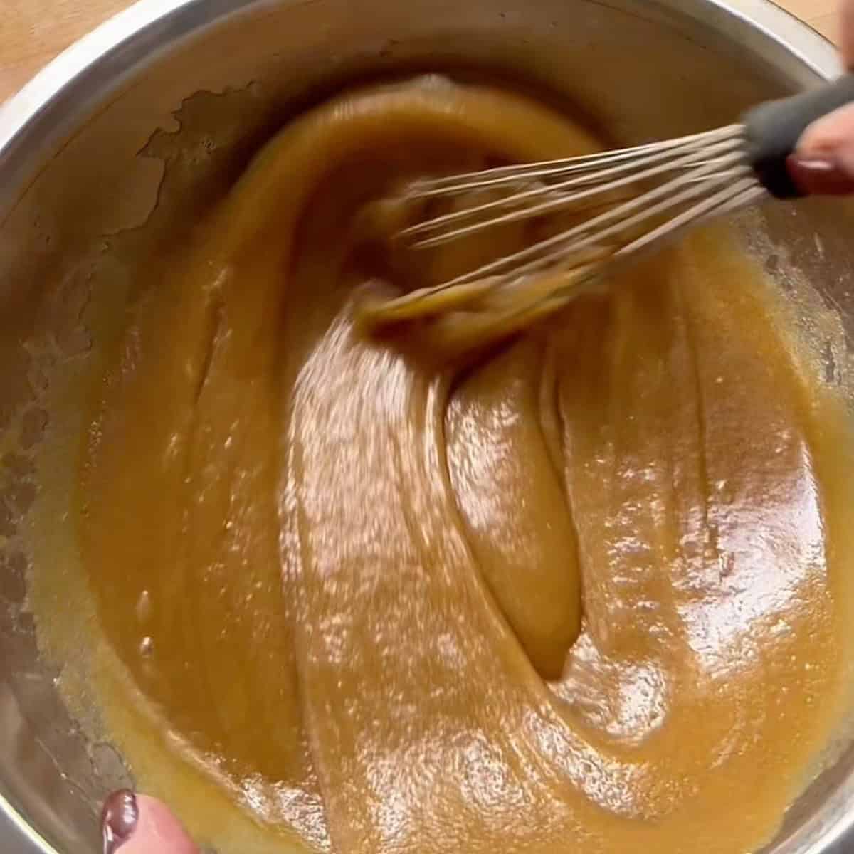 Mixing the wet ingredients for the blondies.