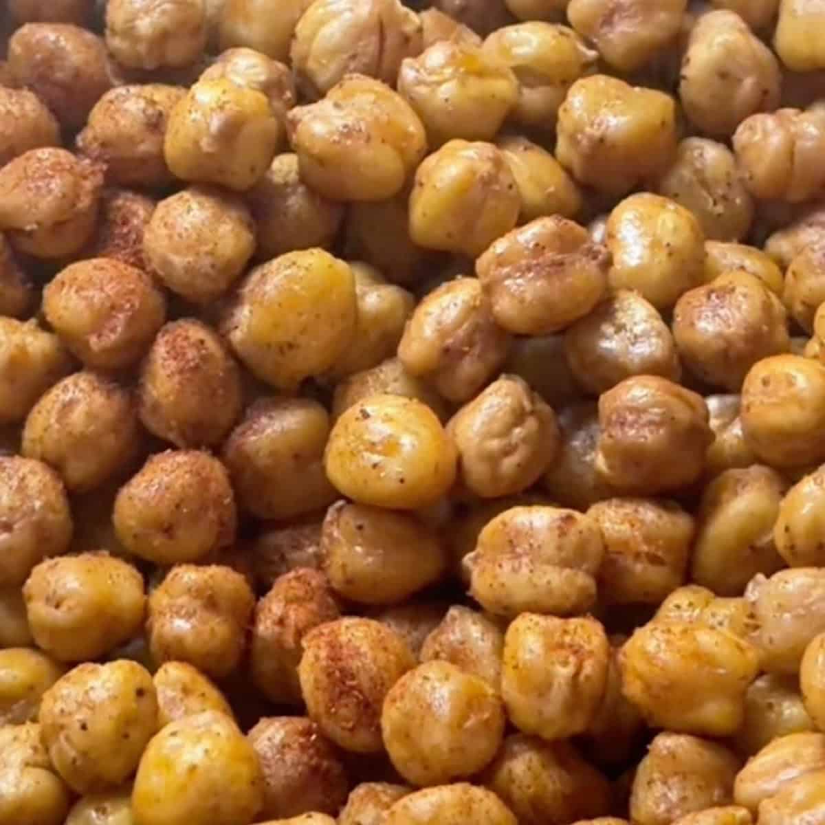 Crispy buffalo chickpeas roasted and dusted with seasoning.