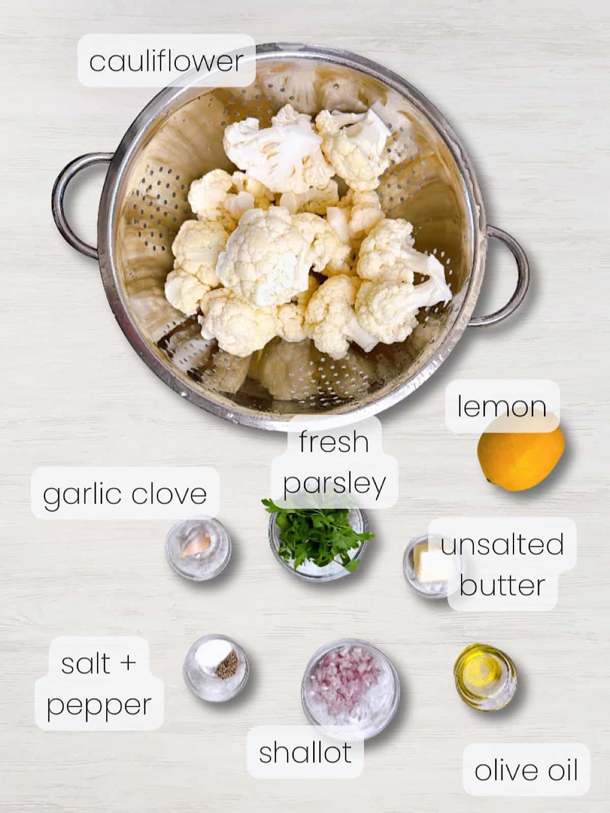 A labeled image of lemon herb cauliflower rice.