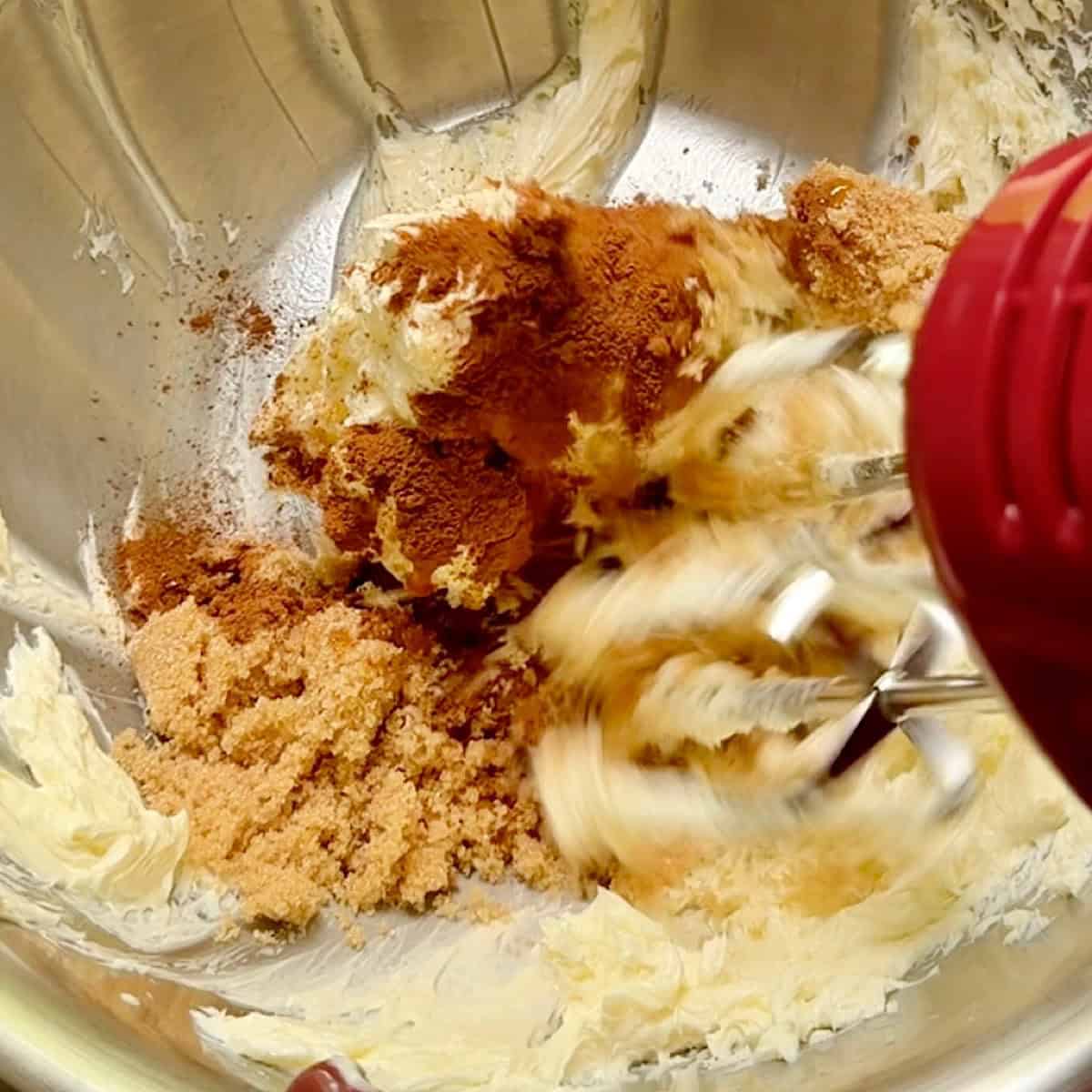 Sugar and cinnamon added to the butter.