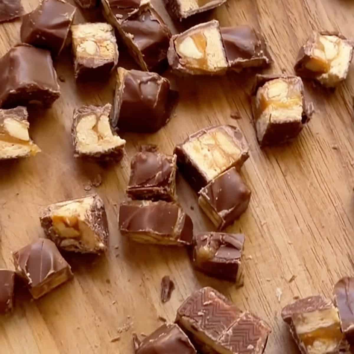 Snickers cut into bite sized pieces.