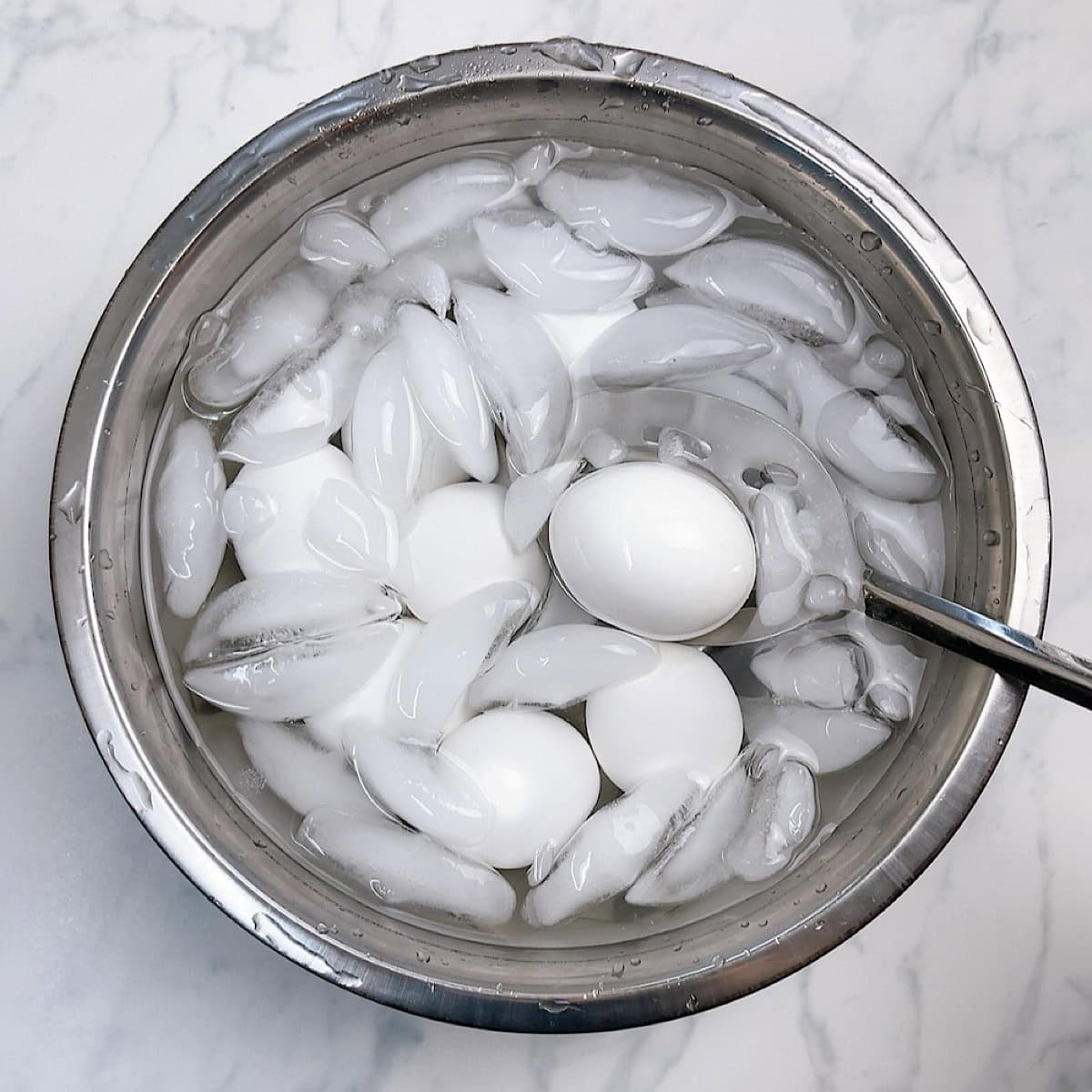 Eggs in an ice bath